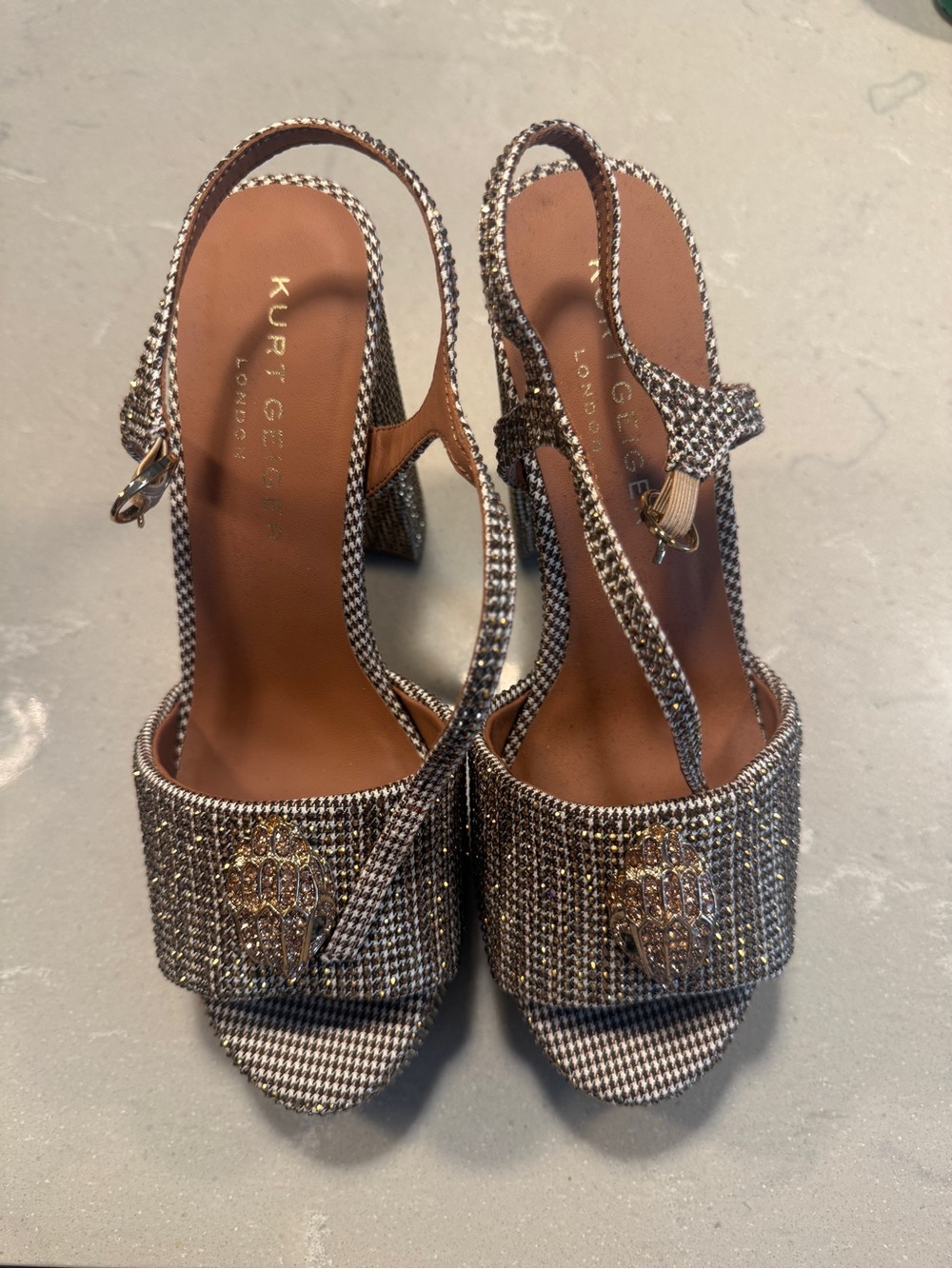 Kurt Geiger Kensington Platform Heels Beige Crystal Houndstooth
